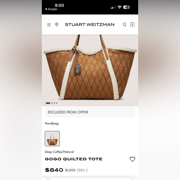 Stuart Weitzman Deep Coffee Quilted Tote - Picture 1 of 5